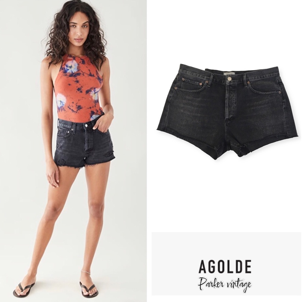 Agolde Parker Vintage Cut Off Shorts Jeans Distressed Black VORTEX, Sz 31